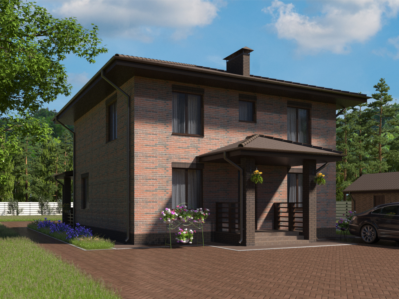 Проект двухэтажного дома из кирпича с террасой SDT-152-2K.G. Фасад 1